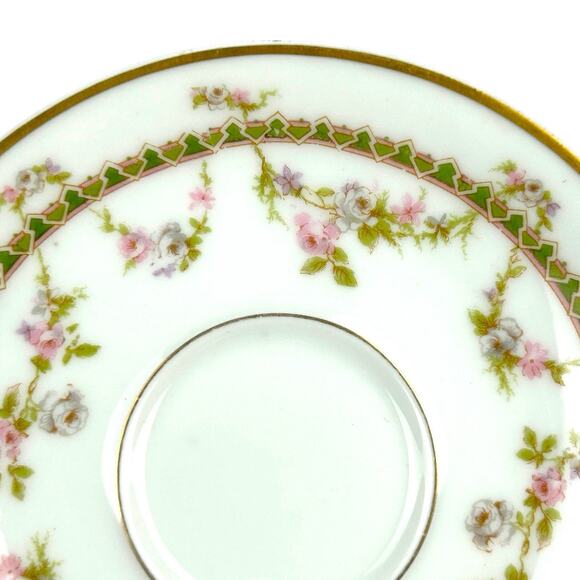 Antique Haviland Limoges Schleiger 883 Tea Saucer ONLY Pink Green Floral Garland - Picture 3 of 6